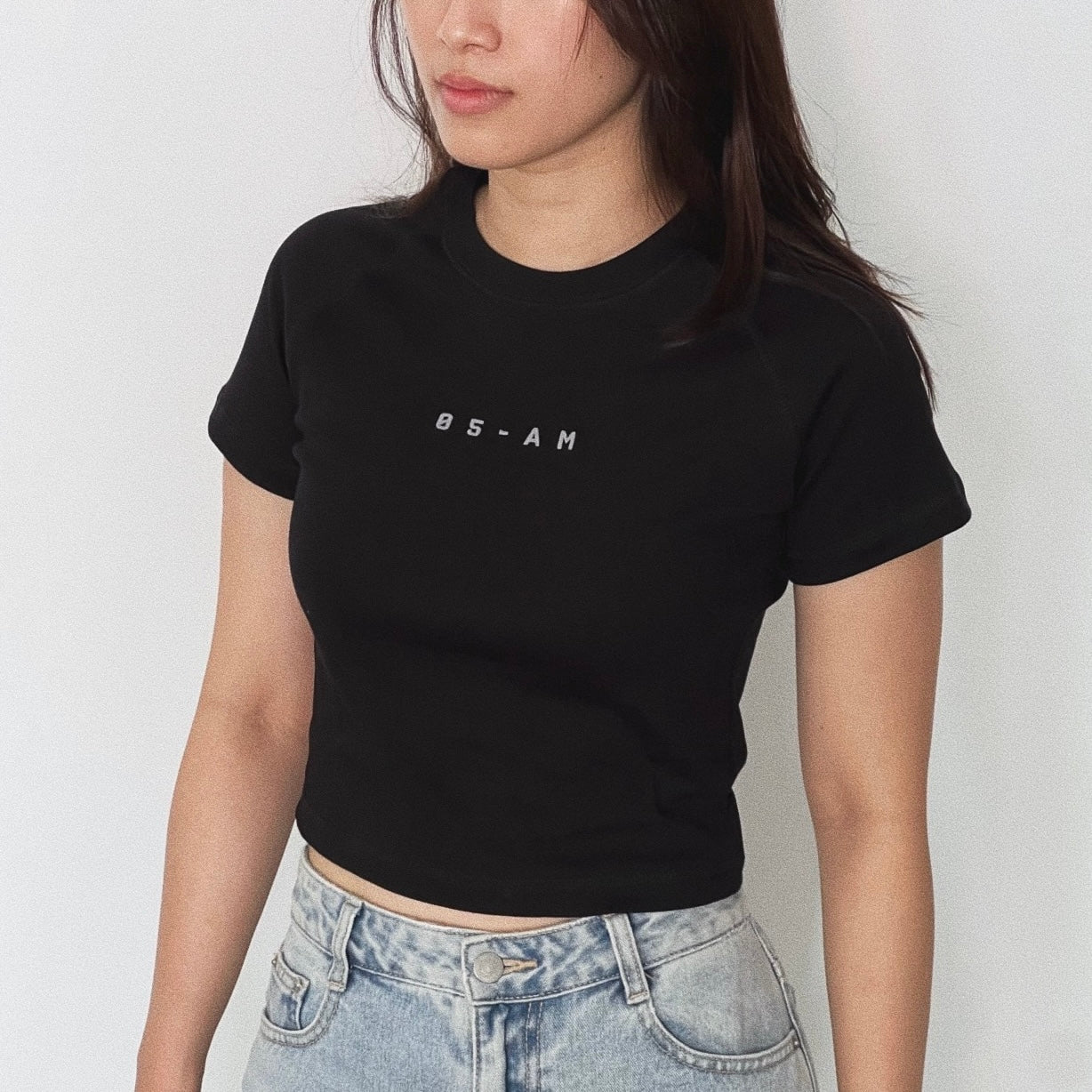 05-AM Jet Black Raglan Baby Tee