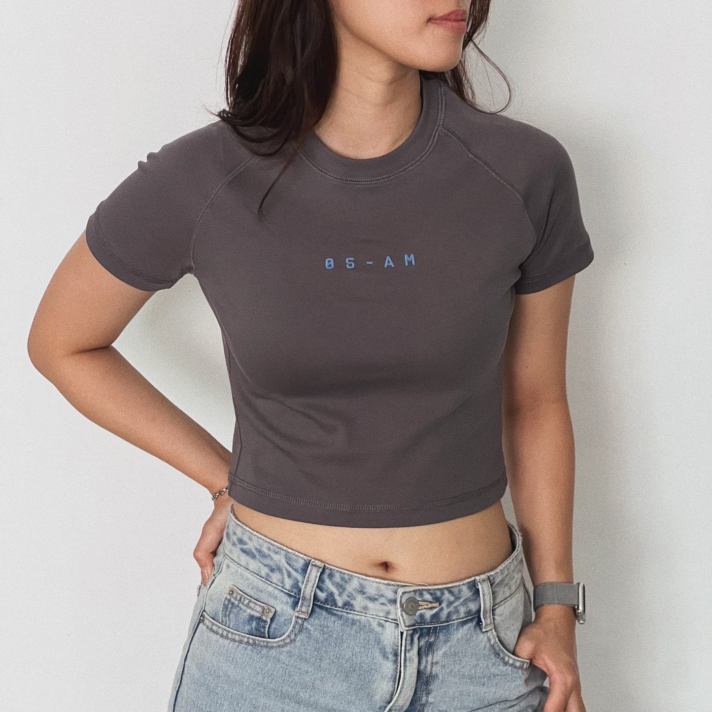 05-AM Dark Grey Raglan Baby Tee