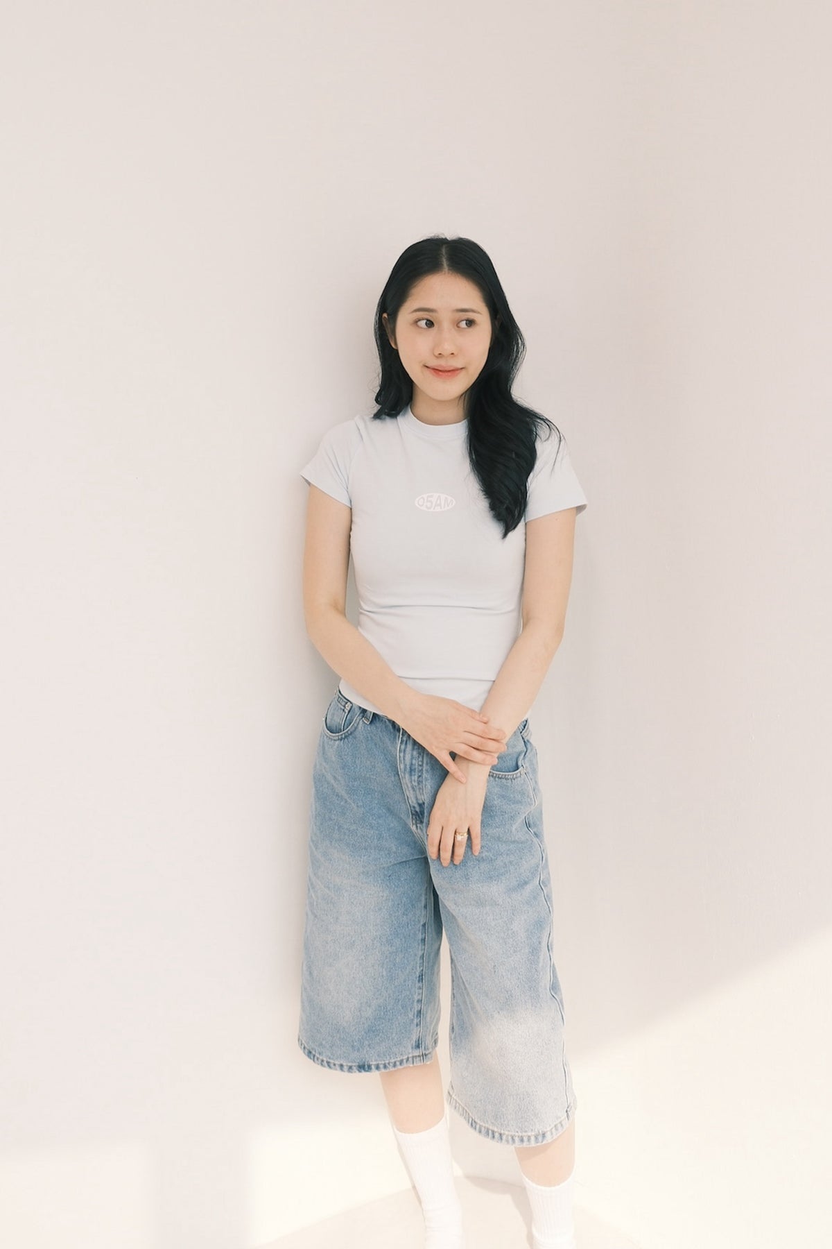 Zerofive Fitted Baby Tee in Pastel Blue