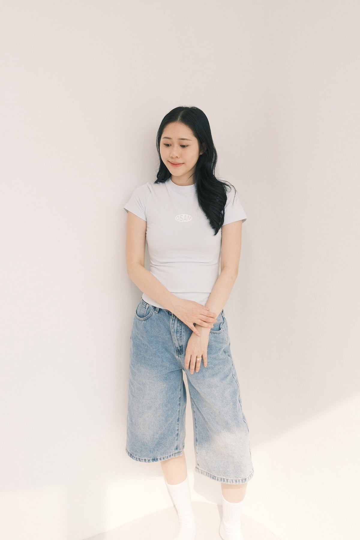 Zerofive Fitted Baby Tee in Pastel Blue