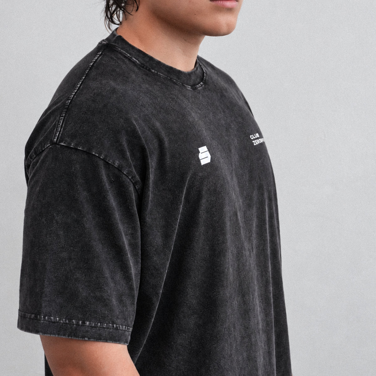 Zerofive Fightclub Acid Wash Charcoal Oversized Tee