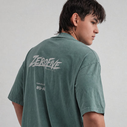 Zerofive Fightclub Acid Wash Retro Olive Oversized Tee
