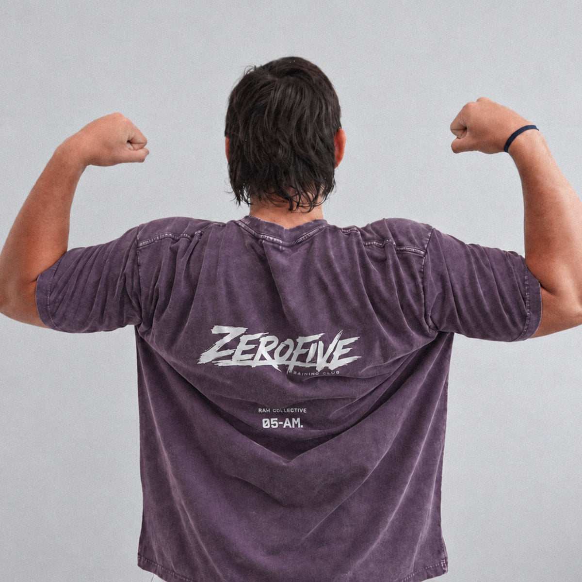 Zerofive Fightclub Acid Wash Plum Oversized Tee