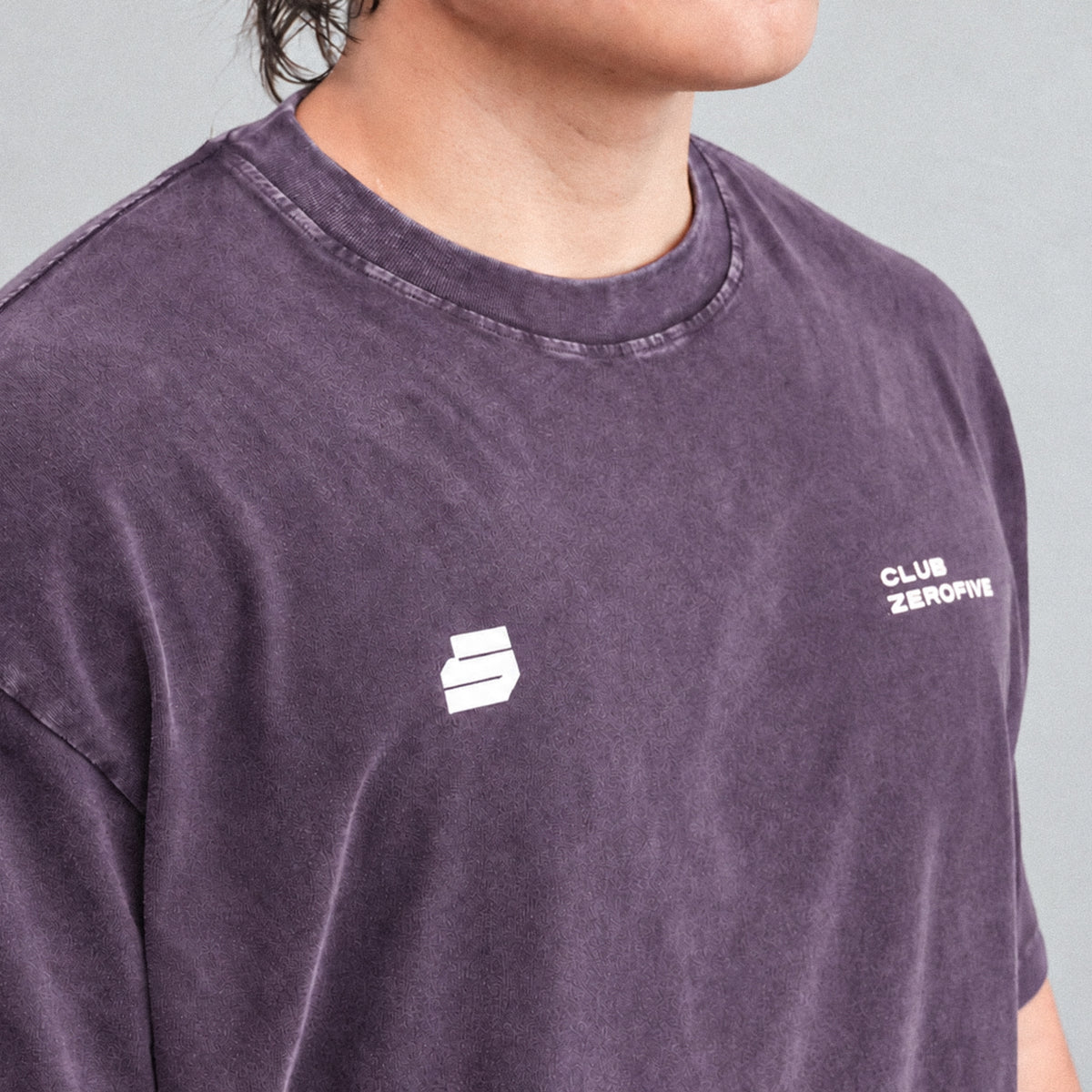 Zerofive Fightclub Acid Wash Plum Oversized Tee