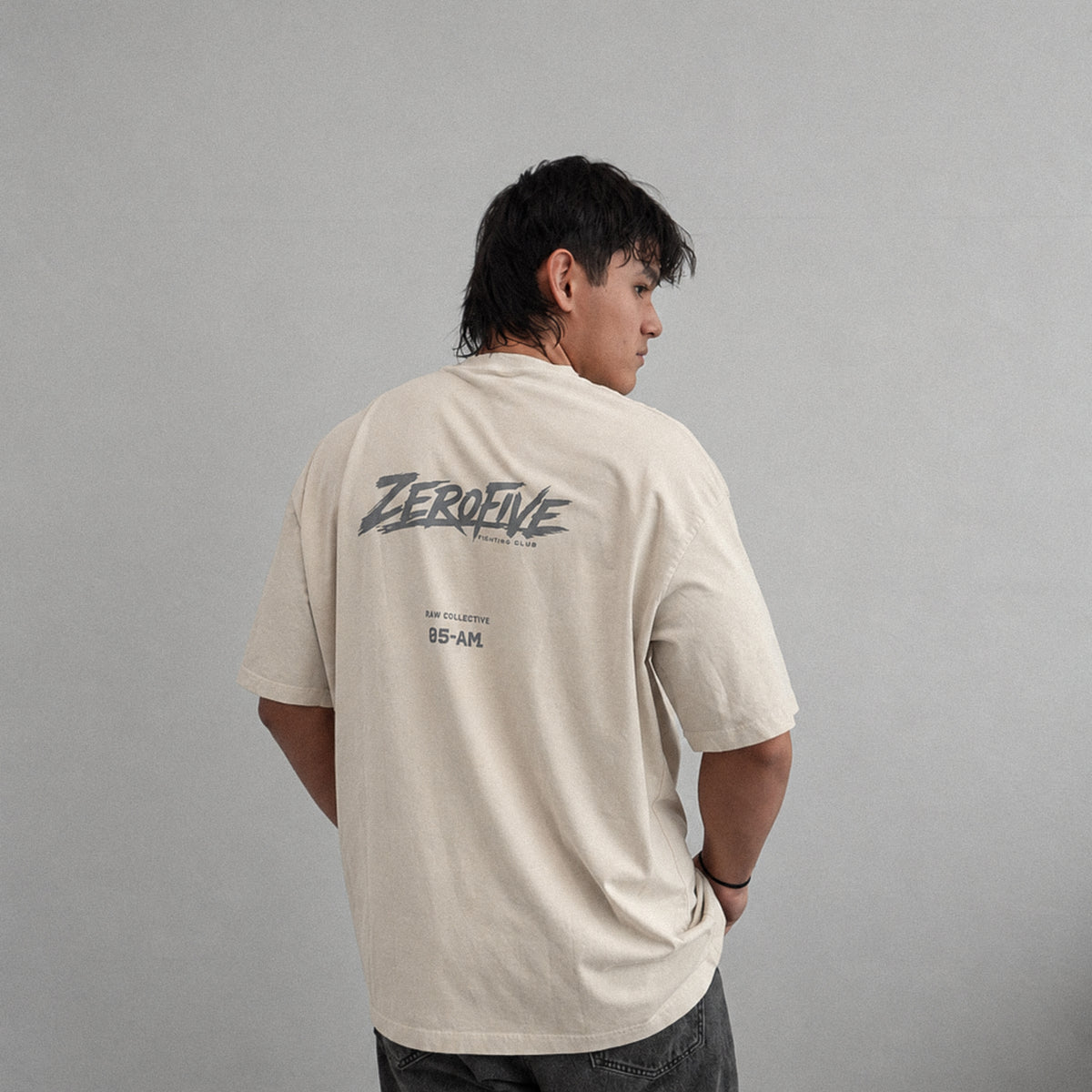 Zerofive Fightclub Acid Wash Bone Oversized Tee