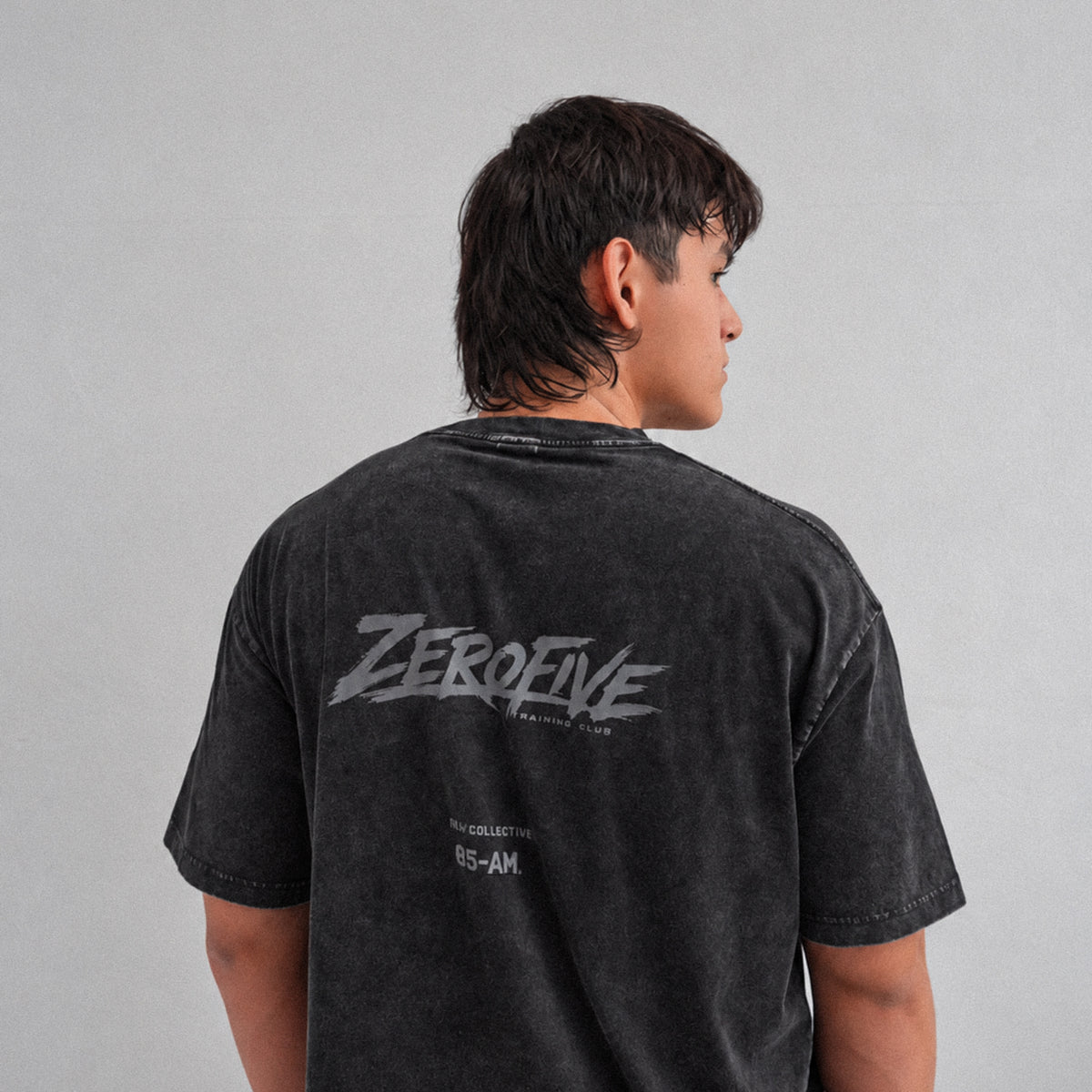 Zerofive Fightclub Acid Wash Charcoal Oversized Tee