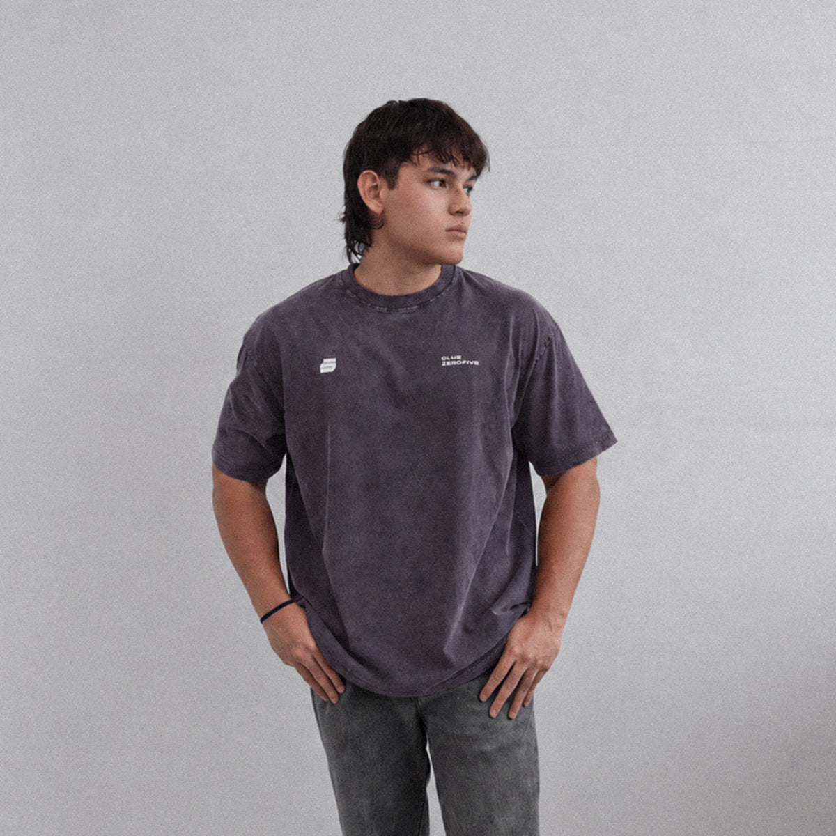 Zerofive Fightclub Acid Wash Plum Oversized Tee