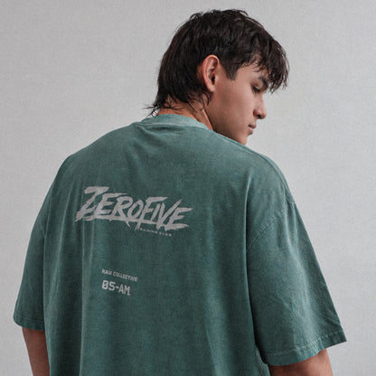 Zerofive Fightclub Acid Wash Retro Olive Oversized Tee