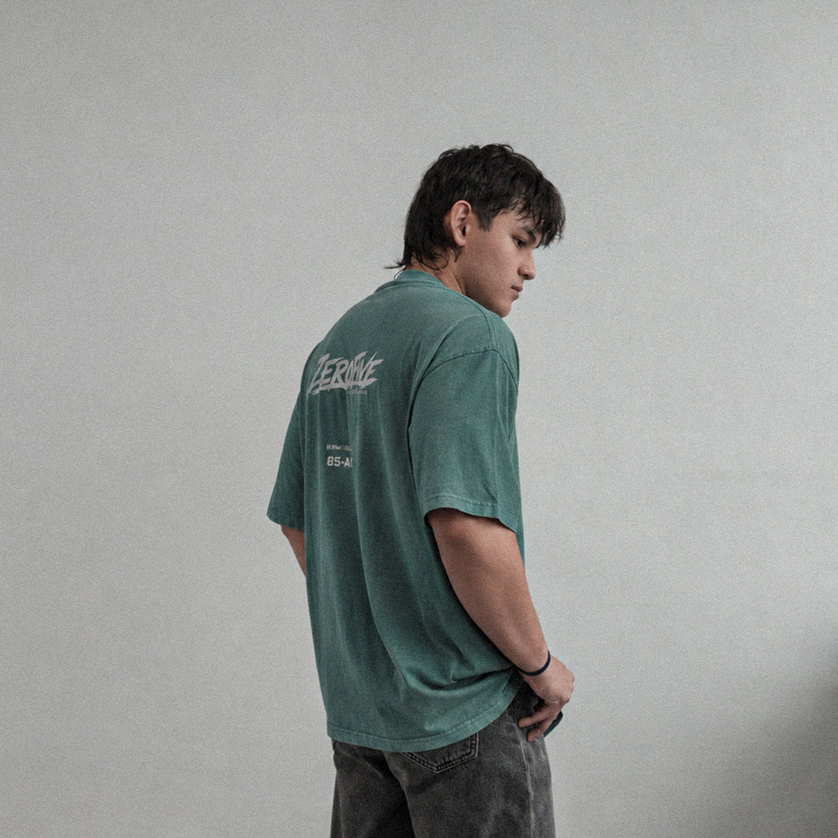 Zerofive Fightclub Acid Wash Retro Olive Oversized Tee