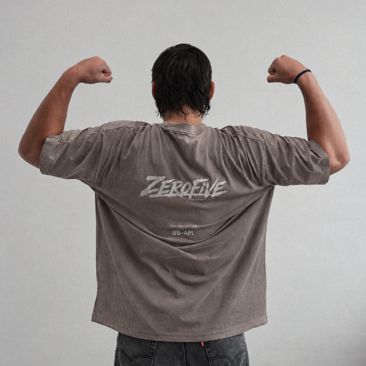 Zerofive Fightclub Acid Wash Coffee Brown Oversized Tee