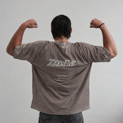 Zerofive Fightclub Acid Wash Coffee Brown Oversized Tee
