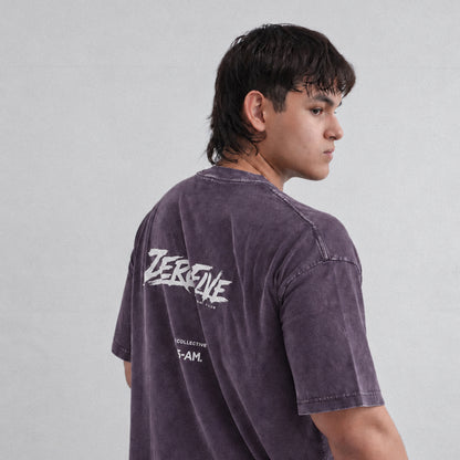 Zerofive Fightclub Acid Wash Plum Oversized Tee