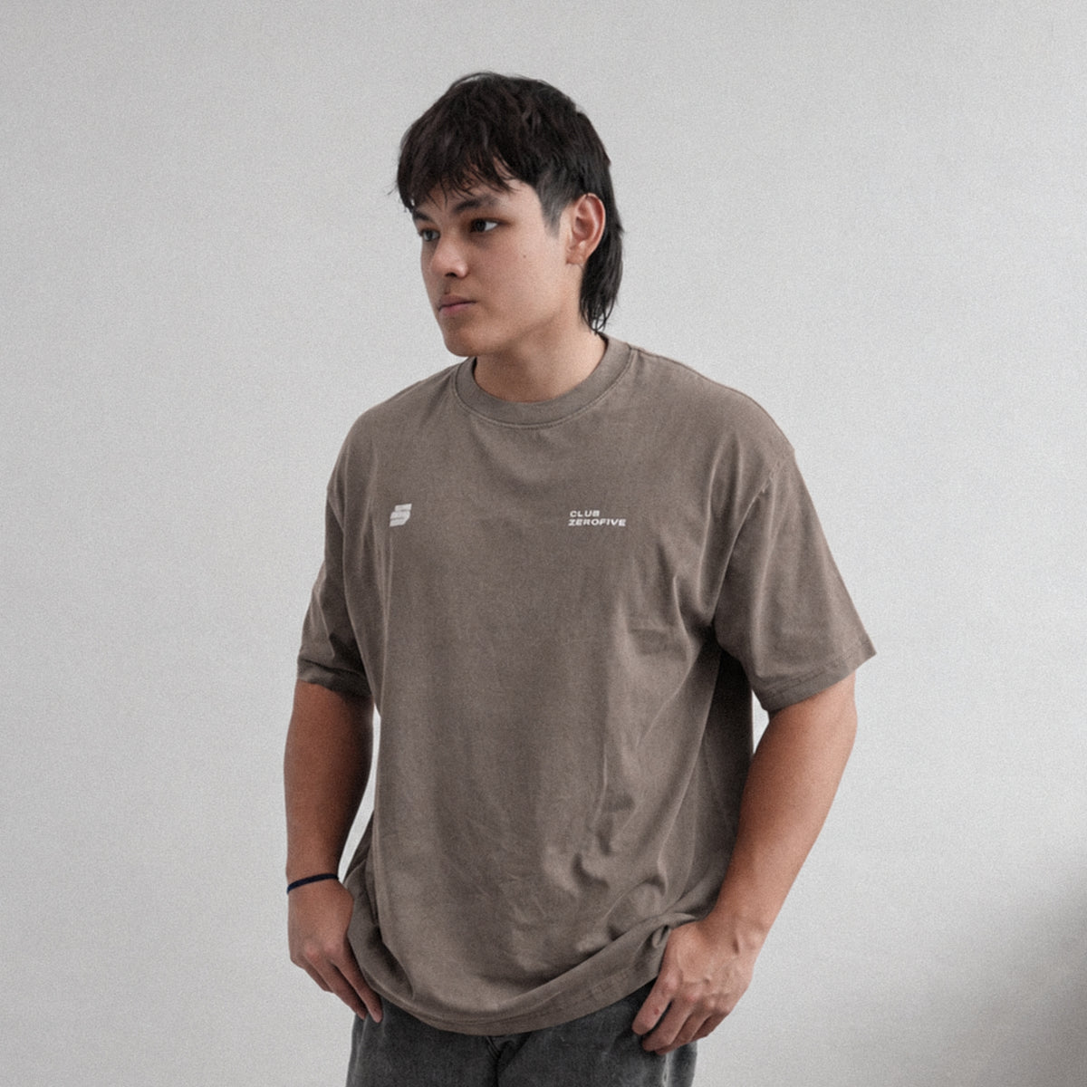 Zerofive Fightclub Acid Wash Coffee Brown Oversized Tee