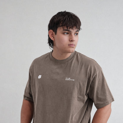 Zerofive Fightclub Acid Wash Coffee Brown Oversized Tee