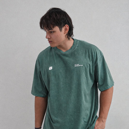 Zerofive Fightclub Acid Wash Retro Olive Oversized Tee