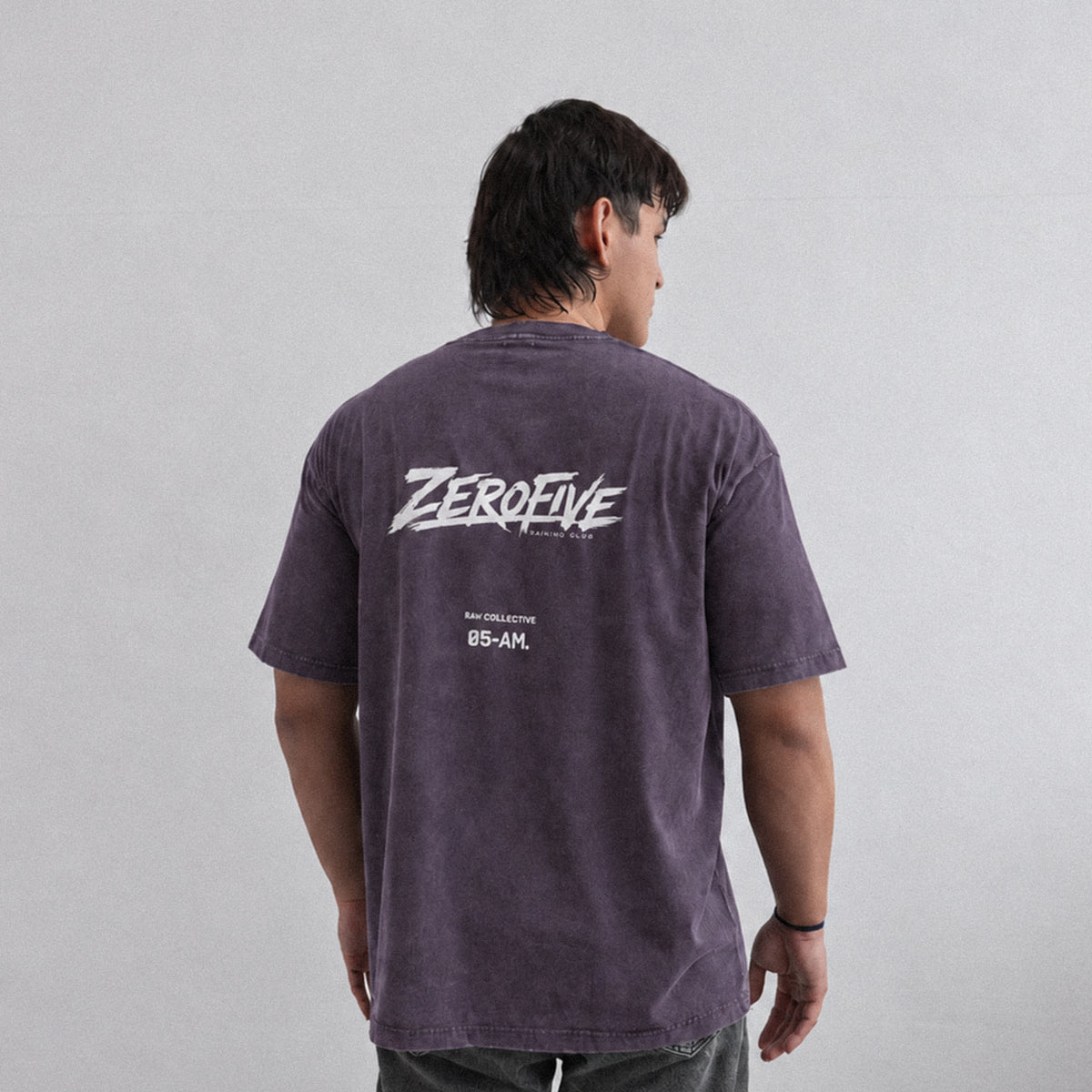 Zerofive Fightclub Acid Wash Plum Oversized Tee