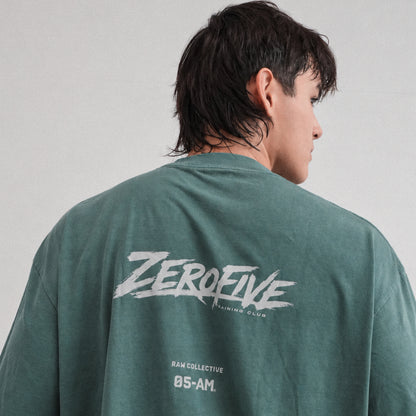 Zerofive Fightclub Acid Wash Retro Olive Oversized Tee