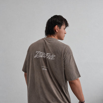 Zerofive Fightclub Acid Wash Coffee Brown Oversized Tee