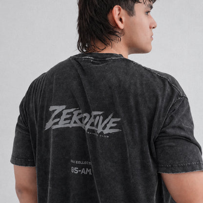 Zerofive Fightclub Acid Wash Charcoal Oversized Tee