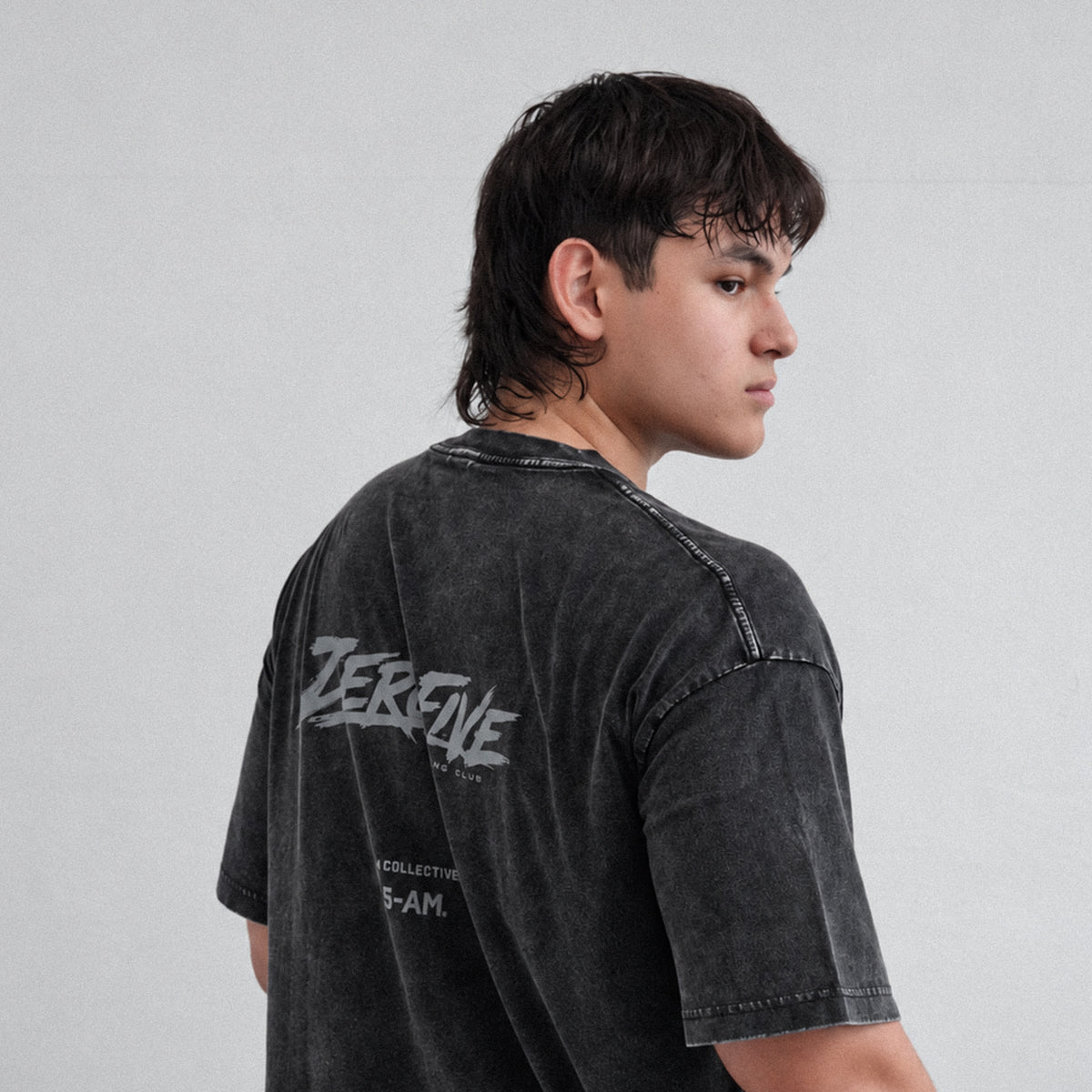 Zerofive Fightclub Acid Wash Charcoal Oversized Tee