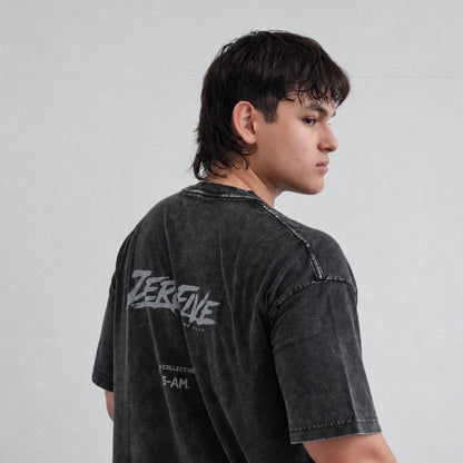 Zerofive Fightclub Acid Wash Charcoal Oversized Tee