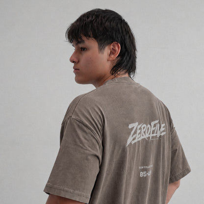 Zerofive Fightclub Acid Wash Coffee Brown Oversized Tee