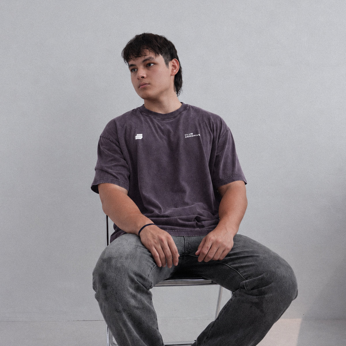 Zerofive Fightclub Acid Wash Plum Oversized Tee